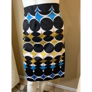 Nine West "Vintage America"  Geometric‎ Skirt  MIDI Gold Zip Stretch Wm Sz 10